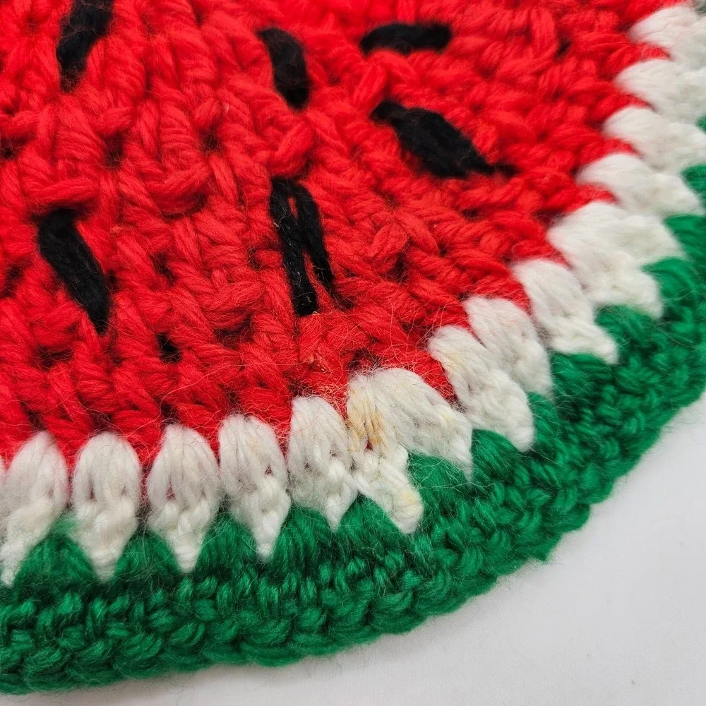 Vintage Handmade Crochet Watermelon Slice Hot Pad Pot Holder Trivet Grannycore‎